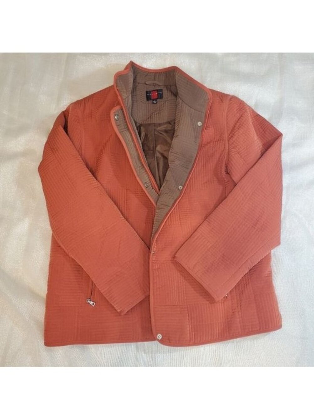 Gallery Women’s Quilted Textured Jacket Large Coral Salmon Zip Moto Blazer